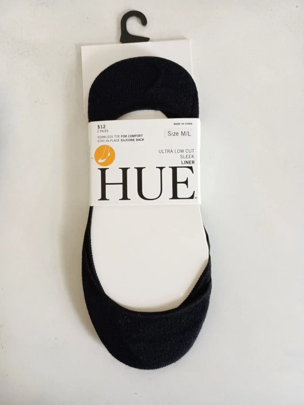 NWT Hue 2 pair ultra low cut sleek sock liner black size M/L